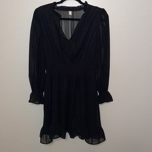 Black Sheer Long-Sleeved Ruffle Dress (Size L)